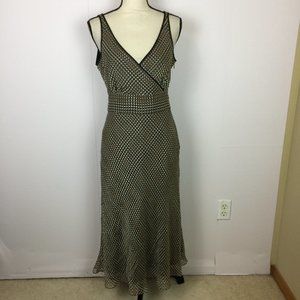 J Crew Sophia Midi Silk Dress Size 10 Womans Black Brown Plaid V-Neck Sleeveless